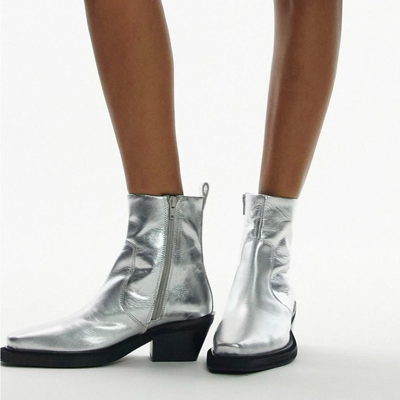 Topshop Miffy leather western ankle boot in
silver - Picture 6 of 6